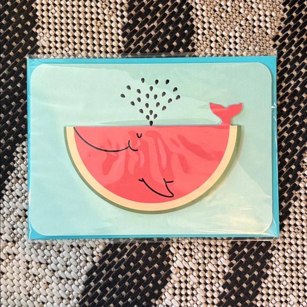 🆕Papyrus Die Cut Wood Watermelon Whale Greeting Card